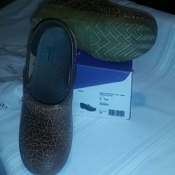 SANITA Professional Leather Clogs Euro 37 Brown Geo Print Sonny Model - Picture 2 of 5